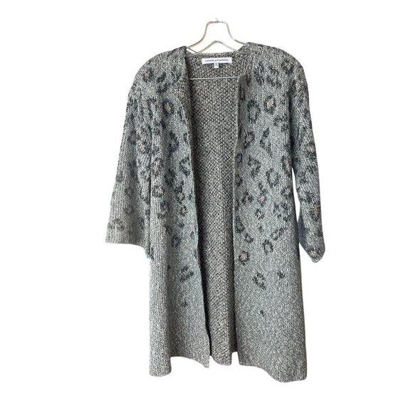 Cupcakes & Cashmere long open front cardigan XS grey animal print - Picture 1 of 4